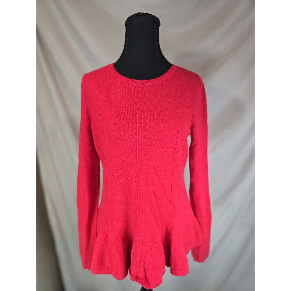 Antonio Melani Cashmere‎ Long Sleeve Crew Neck Pleated Peplum Knit Sweater Red M